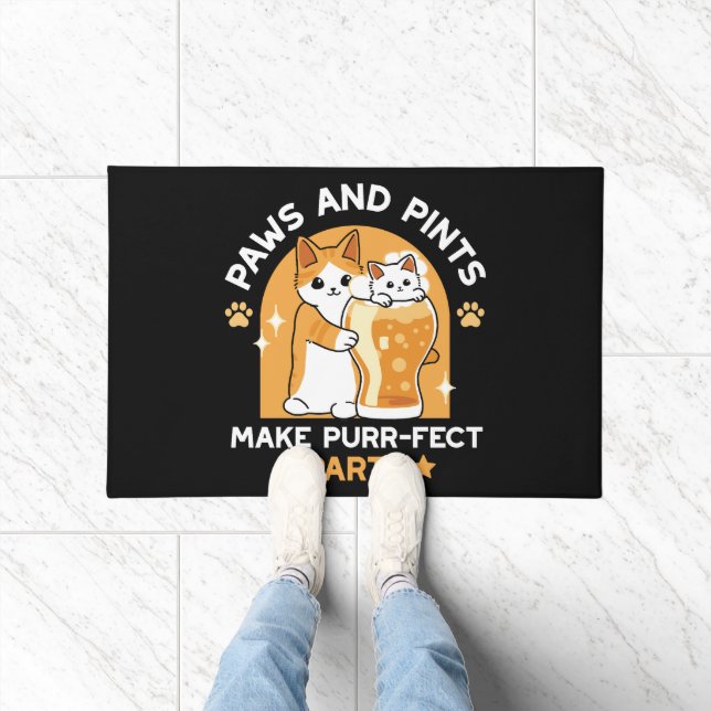Colourful Oktoberfest Cat Party - Paws and Pints Doormat (Indoor)