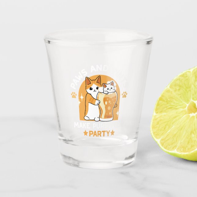 Colourful Oktoberfest Cat Party - Paws and Pints Shot Glass (Front)