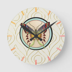 Colourful Old World Butterfly Round Clock