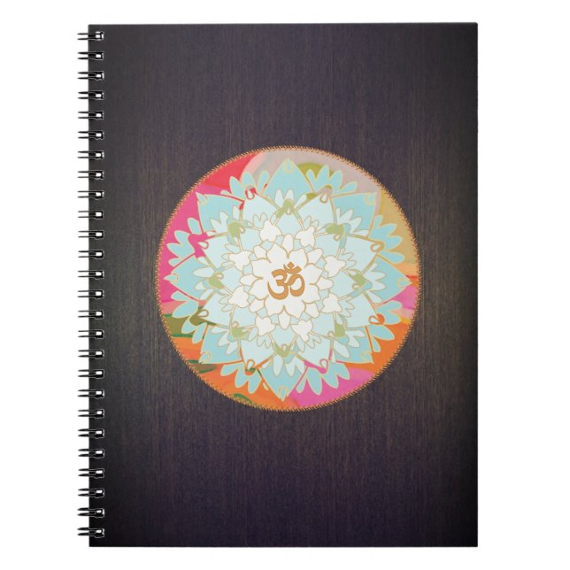 Colourful OM Lotus Yoga and Meditation Teacher Spiral Notebook (Front)