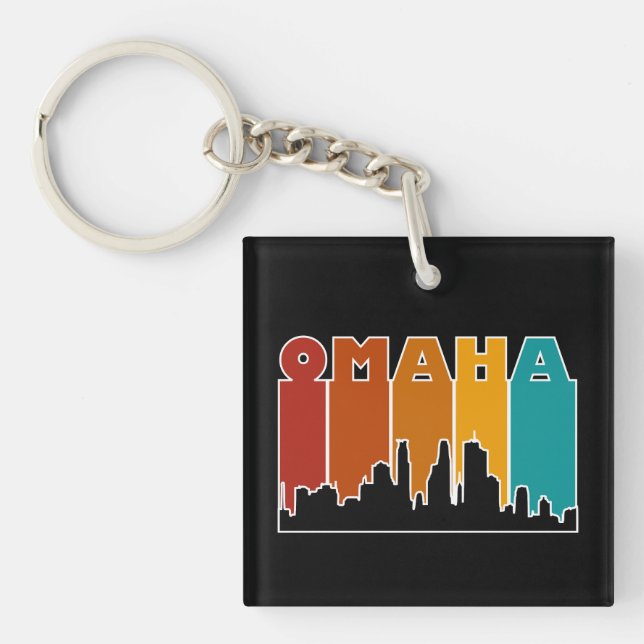 Colourful Omaha Nebraska Retro Sunset Key Ring (Front)