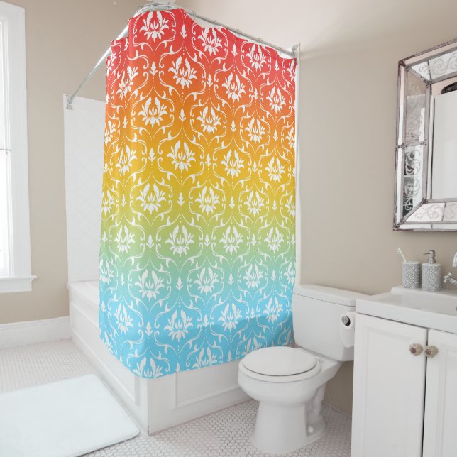 Colourful Ombre And Damask Shower Curtain (In Situ)