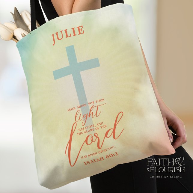 Colourful Ombre Cross Bible Verse Personalised Tote Bag (Creator Uploaded)