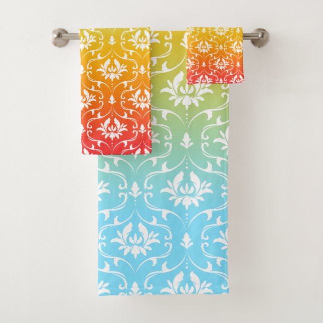 Colourful Ombre & Damask Bath Towel Set (Insitu)