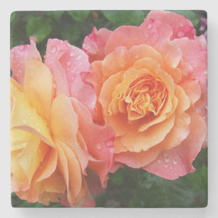 Colourful ombre roses photo stone coaster