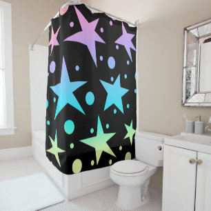 Colourful Ombre Stars and Polka Dots Collection Shower Curtain