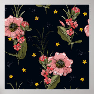 Colourful on dark background. Hand drawn leaf, dai Poster