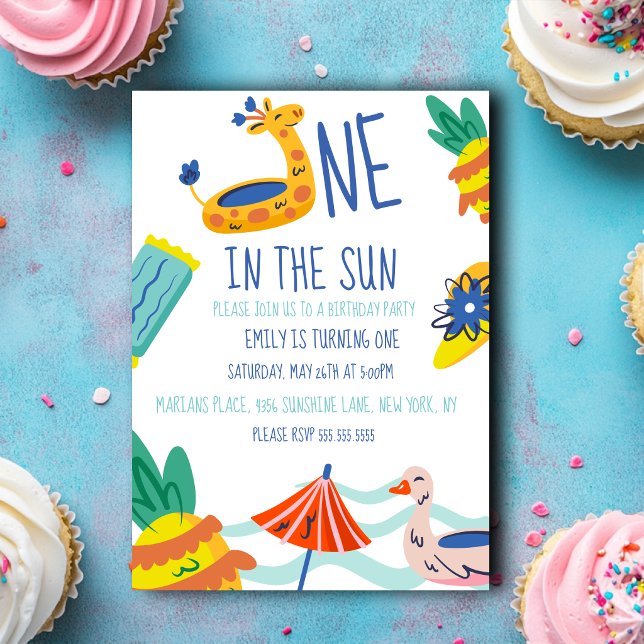 Colourful One in in the sun beach pool Invitation (Creator Uploaded)
