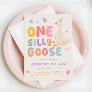 Colourful One Silly Goose Girl 1st Birthday Invitation