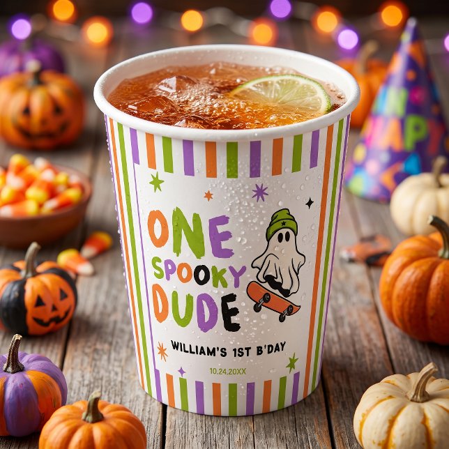 Colourful One Spooky Dude Birthday Paper Cups (Creator Uploaded)