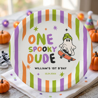 Colourful One Spooky Dude Birthday Paper Plates
