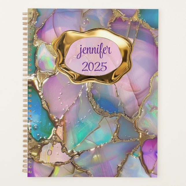 Colourful Opal and Liquid GoldPersonalized Monthly Planner (Front)