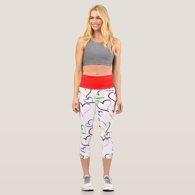 Colourful Open Hearts    Capri Leggings (Front)