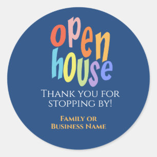 Colourful Open House Modern Thank You Classic Round Sticker