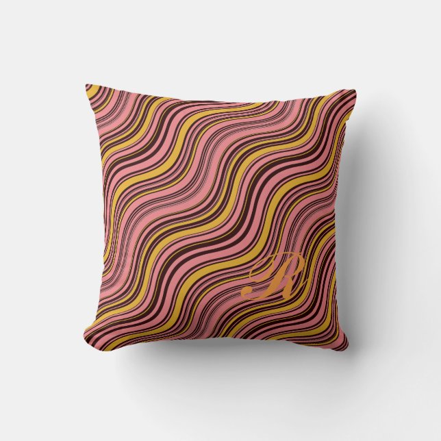 Colourful Optical Illusion Wavy Pattern Initial  Cushion (Front)