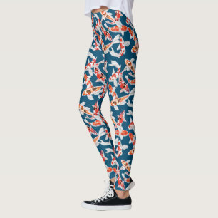 Colourful orange and black koi fish leggings