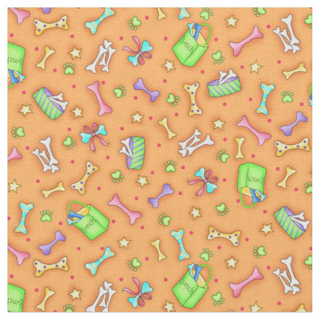Colourful Orange Dog Bone Pet Art Fabric (Close Up)