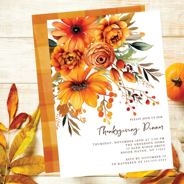 Colourful Orange Fall Flowers Thanksgiving Invitation (Creator Uploaded)