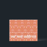 Colourful Orange Floral We Moved New Home Moving  Postcard<br><div class="desc">Let friends and family know your new home details in style with this warm terracotta postcard featuring a vintage-inspired floral block print and bold white lettering. Perfect for sharing your updated contact info with charm.</div>