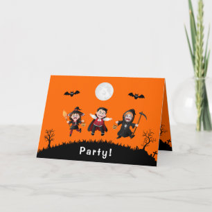 Colourful Orange Jumping Halloween Kids Party Invitation