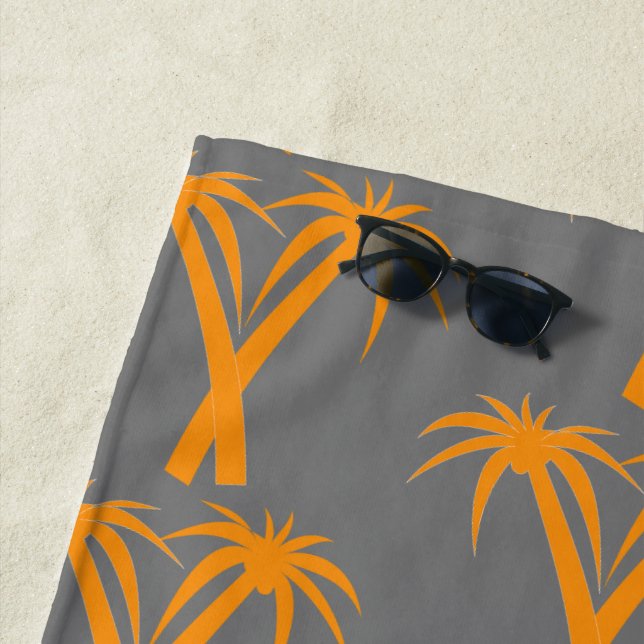 Colourful orange palm tree art beach style towel (In Situ)