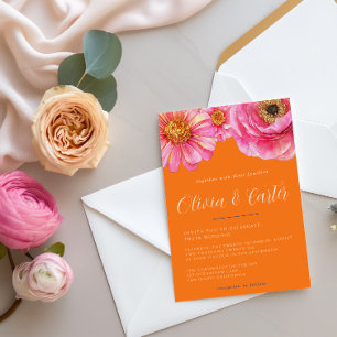 Colourful Orange Pink Floral Wedding Invitation