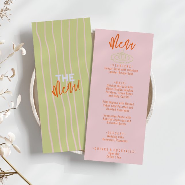 Colourful Orange Pink Handwritten Quirky Wedding Menu (Creator Uploaded)