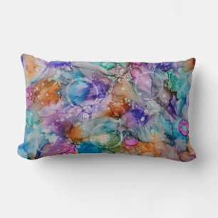 Colourful orange, purple, pink, blue abstract Art Lumbar Cushion