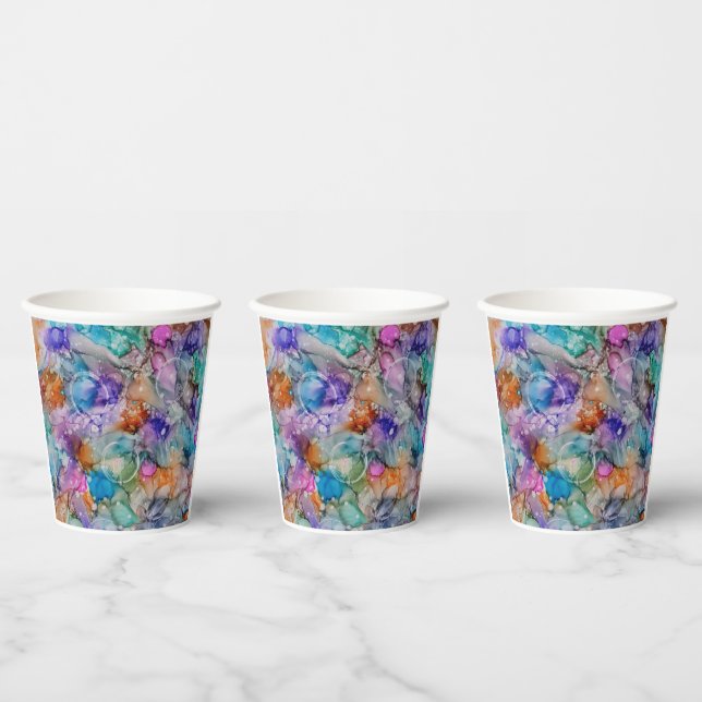 Colourful orange, purple, pink, blue abstract Art  Paper Cups (Multi)