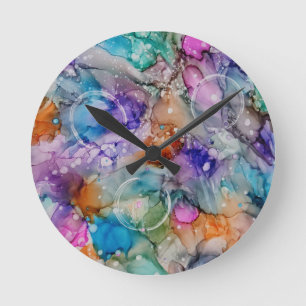 Colourful orange, purple, pink, blue abstract Art Round Clock
