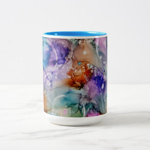 Colourful orange, purple, pink, blue abstract Art  Two-Tone Coffee Mug