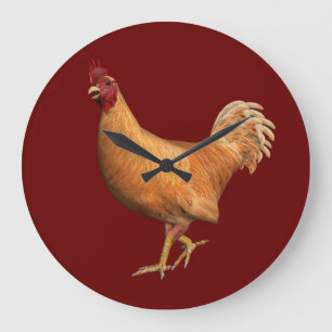 Colourful Orange Rooster Large Clock