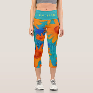 colourful orange sunflowers stylish modern art  capri leggings