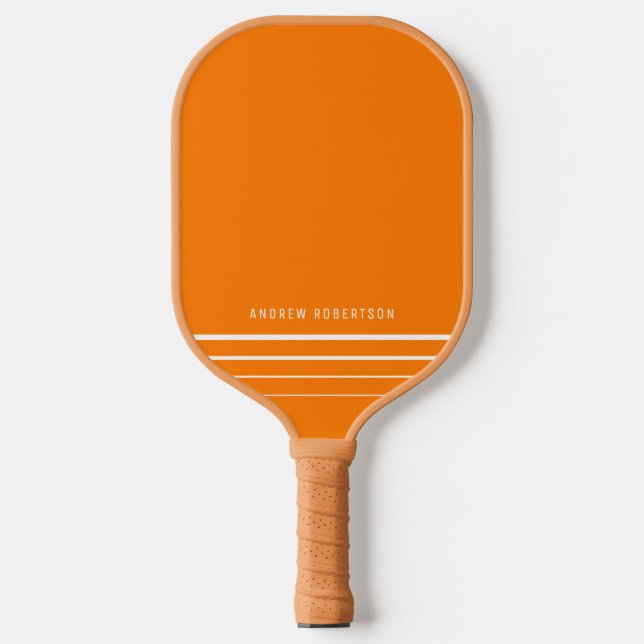Colourful Orange White Stripe Simple Personalised Pickleball Paddle (Front)