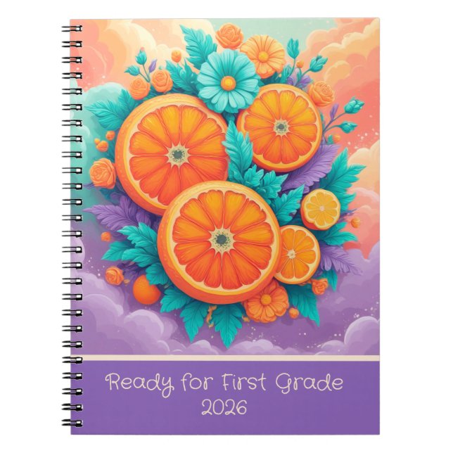 Colourful oranges for 1st grade 2026 notebook (Front)