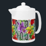 Colourful Orchid Flowers Watercolor Pattern<br><div class="desc">Gorgeous flowery design to brighten up your life. Watercolor Orchid flowers in purple,  coral,  red and yellow with a background of geometric black and white pattern.</div>
