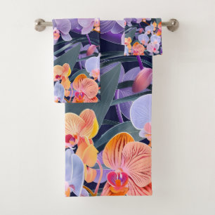 Colourful orchid pattern bath towel set