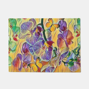 Colourful orchids flower butterflies watercolor doormat
