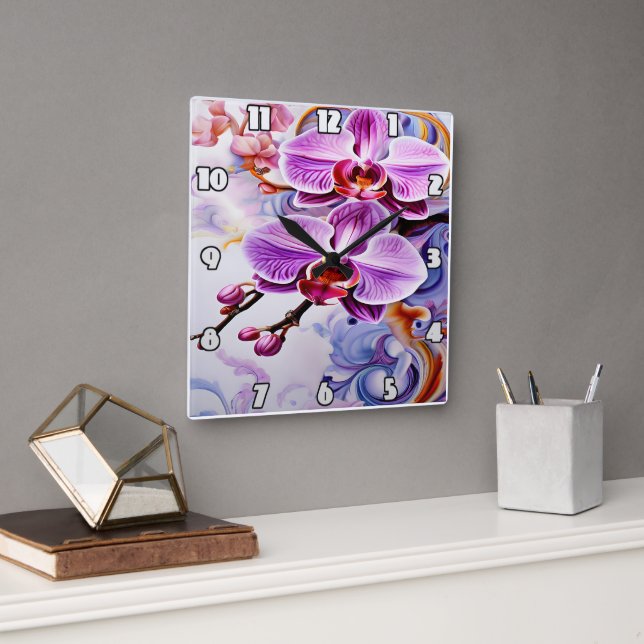 Colourful Orchids in Bloom Square Wall Clock (Office)