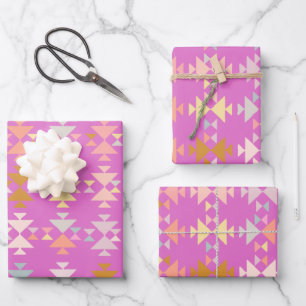 Colourful Organic Geometric Shapes on Magenta  Wrapping Paper Sheet