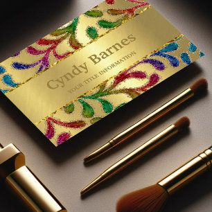 Colourful Organic Glittery Design on Gold Business Card