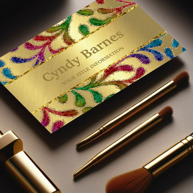 Colourful Organic Glittery Design on Gold Business Card (Creator Uploaded)