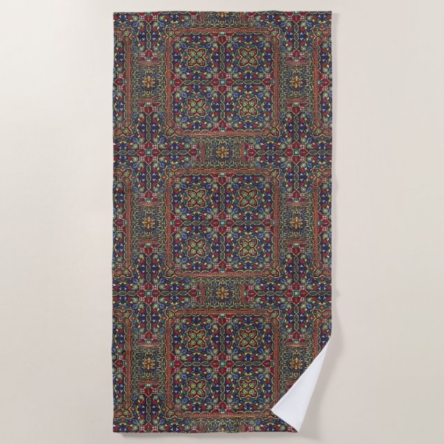 Colourful Oriental Carpet Beach Towel (Front)