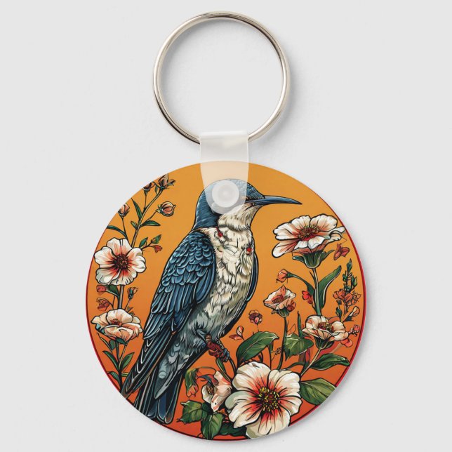 Colourful Oriental cuckoo Bird Key Ring (Front)