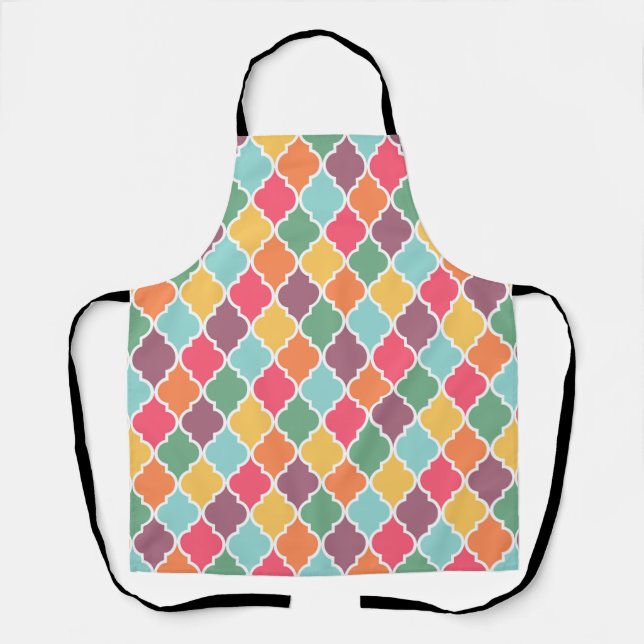 Colourful oriental quatrefoil pattern apron (Front)