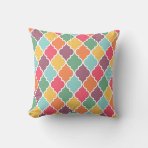 Colourful oriental quatrefoil pattern cushion