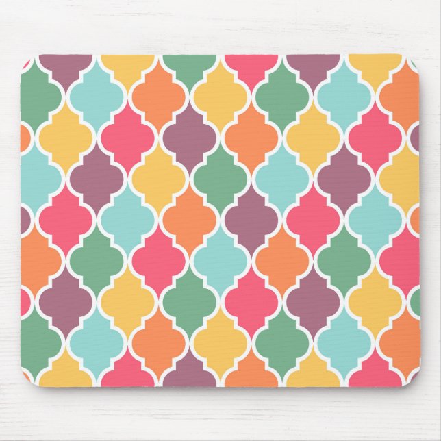 Colourful oriental quatrefoil pattern mouse pad (Front)