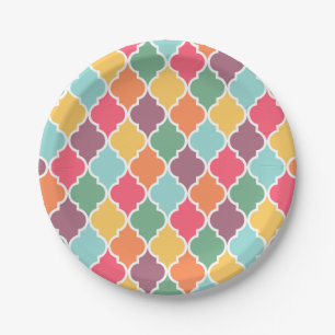 Colourful oriental quatrefoil pattern paper plate