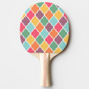 Colourful oriental quatrefoil pattern ping pong paddle