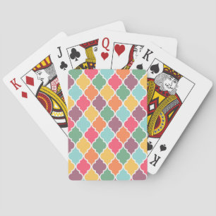 Colourful oriental quatrefoil pattern playing cards